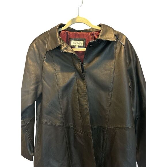 Vintage Oleg Cassini Genuine Leather Mid Length Coat Jacket Black Women's PM - Picture 3 of 7